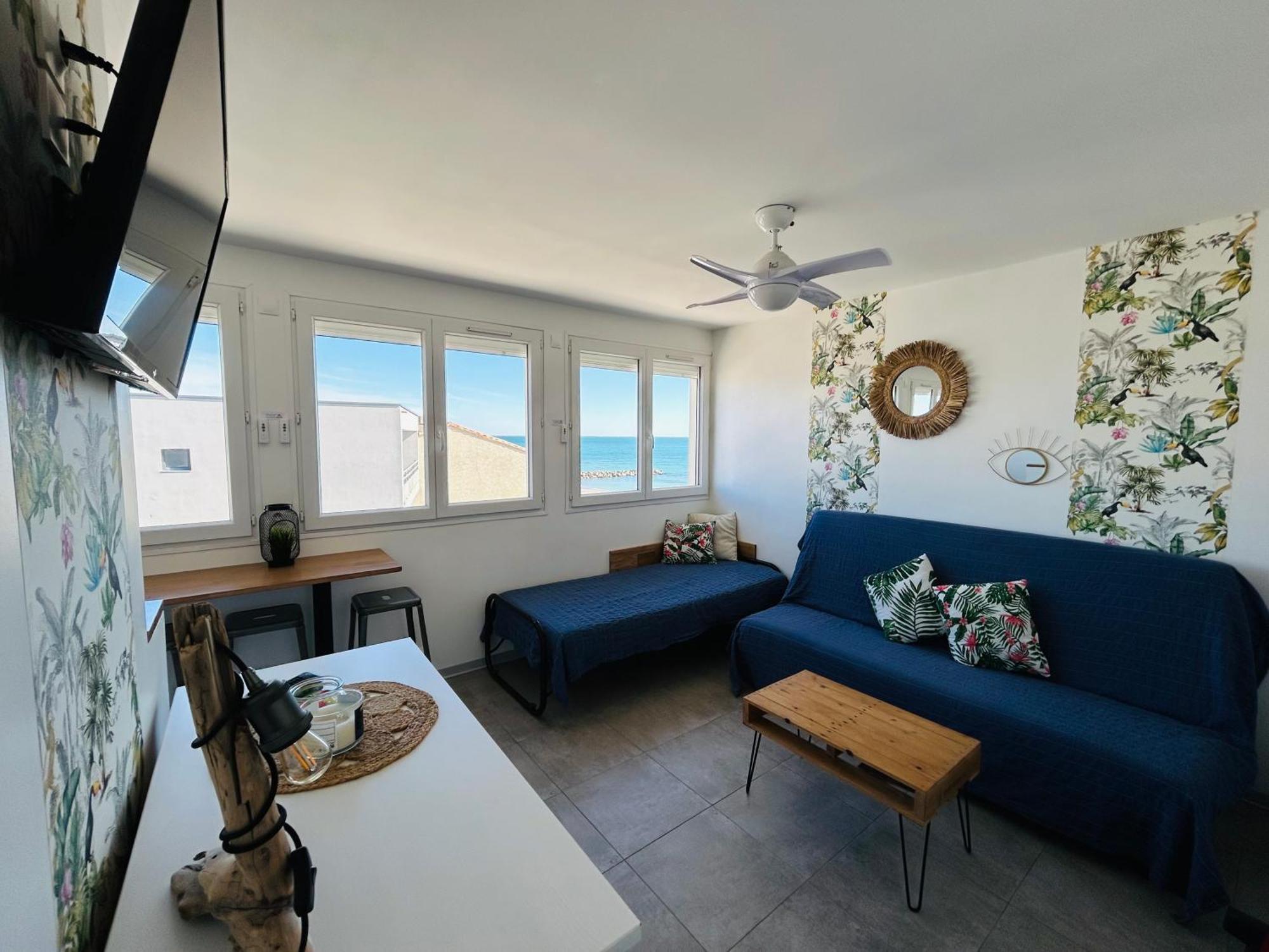 Estudio 1Ere Ligne Vue Mer ,Place De Parking Privee Acces A La Plage De La Residence 3Eme Etage 팔라바 레 플로 외부 사진